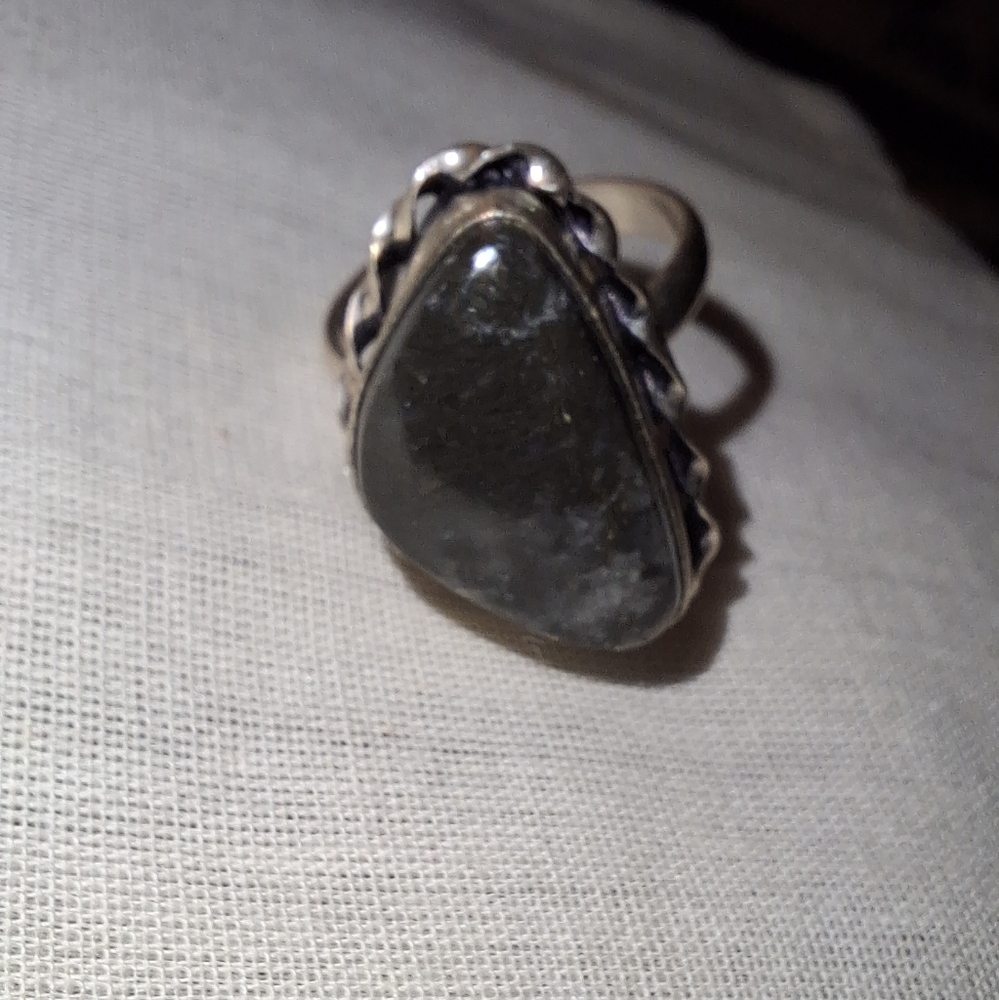 925 Agate Moss Gemstone handmade ring Asymmetrical Sterling - Picture 6 of 9